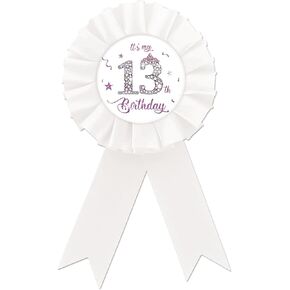 Happy 13th Birthday Tinplate Badge Pin, It's My 13th Birthday Button Pin, Purple Crown Happy Birthday White Rosette Badge Pin for Girl, Diamond Brooch Buttons for Thirteen Birthday Party
