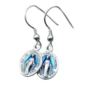 Miraculous Medal Earrings, Half Inch Latin Miraculous Medal, Our Lady of Grace Earrings, Sterling Silver fishhook earwire, alloy charms, Confirmation Gift