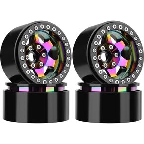 GLOBACT Rainbow 1.9" Beadlock Wheel Rim Offset -10mm Deep Dish Aluminum Wheel for SCX10 TRX4 TRX6 Redcat Gen7 Gen7PRO Gen8 D90 VS4-10 1/10 RC RC Crawler Parts (Neon Color-A)