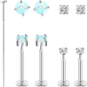 THE JEWEL PICK 20g Threadless Nose Studs, 8mm Flat Back Earrings,6mm Titanium Labret Nose Stud, Nap Earrings for Helix Piercing Tragus Conch Jewelry,Cubic Zirconia 3mm Push In Gold Nose Ring, Hypoallergenic Cartilage Earring Stud