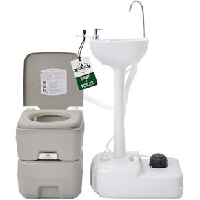 Hike Crew Portable Camping Sink & Toilet | Large Hand Washing Station with 4.5 Gal Capacity, Hands-Free Foot Pump, Faucet, Soap Dispenser & Towel Rack | Includes Travel Toilet with 5 Gal Waste Tank
