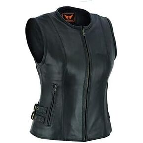 A&H Apparel Women Motorcycle Biker Classic Vest Genuine Cowhide Leather Vest With Gun Pocket