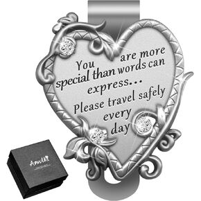 Mini Heart-Shaped Rhinestones Visor Clip Car Visor Medal Accessories Bless Driving Safety Prayer Religious Gift for Parent, Family, Friend, Driver (1)