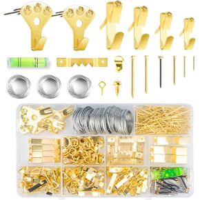 Picture Hanging Assortment Kit, 330PCS Picture Hanging Kit, Picture Hangers, Picture Hanging Hooks, with Sawtooth, Screw Eyes, D Rings, Nails, Screws, Steel Wire,10-100lb Frame Hanging Hardware in Kuwait