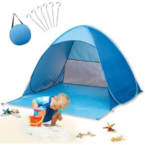 خيمة الشاطئ، مظلة الشاطئ المنبثقة، UPF 50+مظلة مأوى للشمس أوتوماتيكية مضادة للأشعة فوق البنفسجية، مظلة رياضية محمولة فورية أوتوماتيكية كابانا للأطفال، خيمة شاطئ للأطفال، لشخصين مع حقيبة حمل، (أزرق) in Kuwait