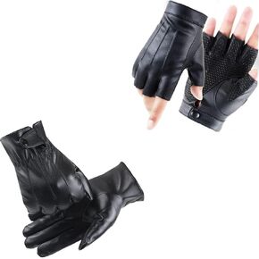 LJCZKA Fingerless Driving PU Leather Gloves Outdoor Sport Faux Half Finger with Anti-Slip Layer Glove for Men Women