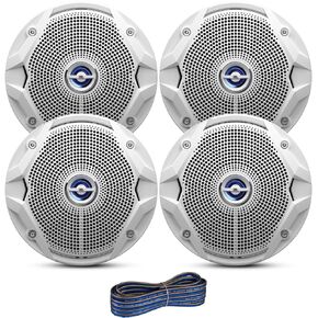6.5" 2-Way Marine Audio Multi-Element Speakers Black (Qty 4) w/RGB Lighting Option with 50 Feet 16 Gauge Marine Grade (OFC) Speaker Wire