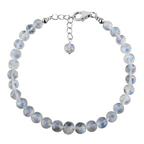 QNAVIC Natural Rainbow Moonstone Crystals Beaded Bangle Bracelet, Handmade Women Jewelry, Birthstone Healing Chakra Crystals, 925 Sterling Silver 8 Inch, Mother's Day Gift for Her