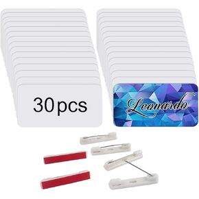 30 Pcs Sublimation Name Tags 1.5 x 3 Inch DIY Blank ID Name Badge with Round Corners Pin Custom Personalized Sublimation Name Tag for School, Office Blank Name Tags