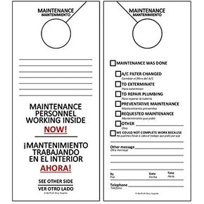Maintenance Door Hanger Tags - Bilingual English And Spanish for Property Management Rentals Apartments (50 Pack)