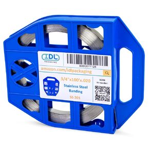 IDL Packaging 3/4" x 100' x .020" Stainless Steel 304 Banding in Plastic Self-Dispensed Case - Salts, Chemicals, UV rays Resistant Banding with High Break Strength
