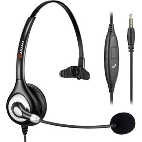 Arama Cell Phone Headset with Microphone Noise Cancelling & Call Controls 3.5mm Computer Headphone for iPhone, Android, Laptop, PC, Call Center Office, Business Skype Softphone