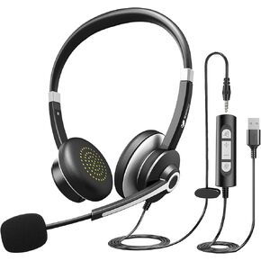 USB Computer Headset with Microphone for Laptop PC,3.5mm Wired Stereo Call Center Headset with Microphone Noise Cancelling, Corded Desktop Headphones with Mic & Mute for Office/Telework/Home/Zoom in Kuwait