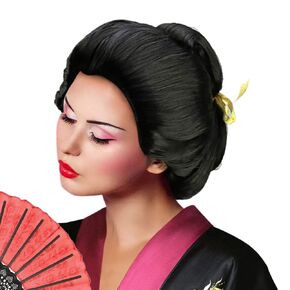 Women's Deluxe Geisha Wig Black Updo Japanese Geisha Cosplay Costume Hairpiece Oriental Lady Roleplay Theme Party Wig (Black Geisha Wig)