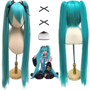 Yutniverse الأخضر طويل مستقيم شعر مستعار تأثيري مع 47 بوصة 2 شعر مستعار ذيل حصان قابل للإزالة للنساء فتاة شعر مستعار اصطناعي غطاء شعر مستعار أزرق in Kuwait