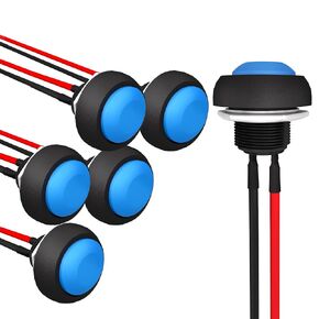 APIELE 12mm Momentary Push Button Switch Mini Round Switch Waterproof 1A 250V AC SPST NO 2 Pin PBS-33B with Pre-soldered Wire 6Pcs (Black)