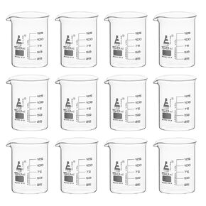 EISCO 12PK Beakers, 150mL - Low Form with Spout - White, 25mL Graduations - Borosilicate 3.3 Glass