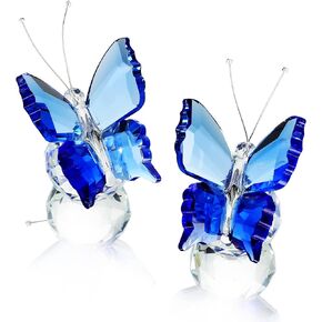 kanpura Crystal Butterfly Figurines,Crystals Blue Butterflies Collectibles,Glass Animal Figurines for Home Wedding Decoration,Collection Gifts for Women (Pack of 2)