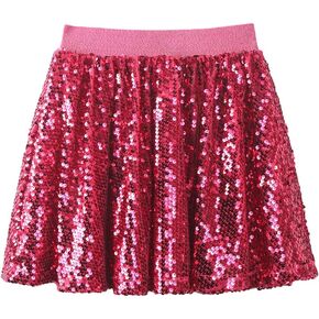 WELAKEN Sequin Skirt for Girls Kids Elastic Waist A-Line Sparlky Mini Skirt with Lining