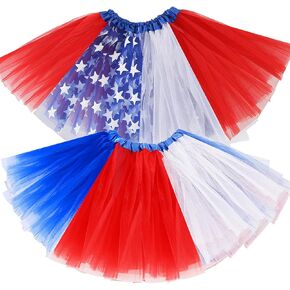 4th of July Tutu Tulle Skirt for Girls 2 PCS Independence Day American Flag Tutu Skirt Outfit USA Party Decor in Kuwait