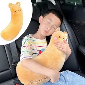 Japado Cute Cartoon Seatbelt Pillow for Kids Travel Seatbelt Cover and Cushion Pillow Plush Cartoon Pillow (Brown Bear), CAP001