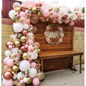 Diy Rose Gold Pink White Balloon Garland Arch 160PCS with Confetti Balloons Baby Shower Mother's Day Princess Birthday Engagement Bridal Shower Party Decoration (Pink White Rose Gold)