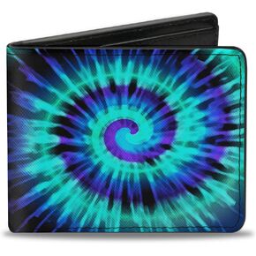 Buckle-Down Men's Wallet, Bifold, Tie Dye Spiral Blues Purples, Vegan Leather, 4.0" x 3.5"
