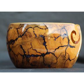 Lichtenberg Figure Yarn Bowl - Handmade Wooden Yarn Bowl for Knitting Yarn Ball Holder - Yarn Bowls with Holes Crochet Bowl Holder - Yarn Storage Bowl 7" x 4" inches (Blue-B)