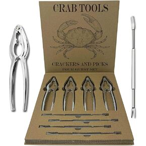 Crab Leg Crackers and Picks, Set of 4 Easy-to-Use Lobster Crackers & Stainless Steel Lobster Picks, Crab Crackers and Tools, Seafood Tool Kit by Smedley & York