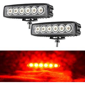 AUXMOTEC Red Led Light Bar 2PCS 18W Spot Driving Fog Light Off-road Work Light Waterproof Compatible for Boat ATV SUV Truck Pick-up Van Fishing Hunting Navigation 12v 24v