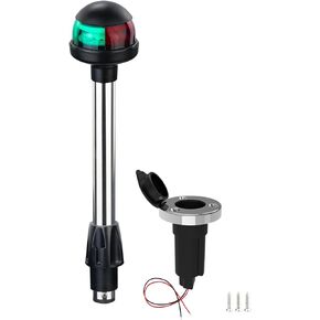 CLGMarine Boat Navigation Lights Red And Green Bi-color LED Bow light Stainless Steel Pole Lights w/Universal Fit Locking Collar, Removable 2 Pin Plug-in Mount 12VDC 12Inch