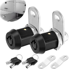 Jewkot Pack-2 Automobile Tubular Cam Lock, 7/8" CM1923-BK 42 Straight + 50 Bend Alloy Pin Lock Accessories, Heavy Duty Pin Tumbler Lock with Key, Universal for Most Cars Security Parts (Black)
