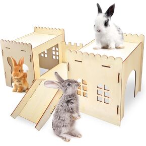 ERKOON منازل أرنب كبيرة، قلاع أرنب، بيت لعب مخبأ أرنب خشبي مع سلالم، موائل واسعة قابلة للتنفس للحيوانات الصغيرة، الهامستر وخنازير غينيا in Kuwait