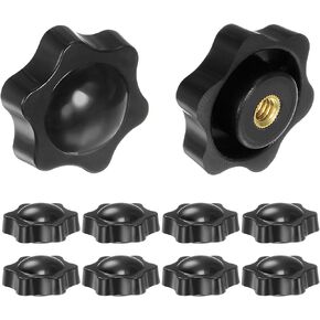 HARFINGTON 10pcs Star Knobs 1/4-20 Female Thread 32mm Head Plastic Non-Through Hole Brass Screw-in Clamping Handles Threaded Hand Knobs, Black