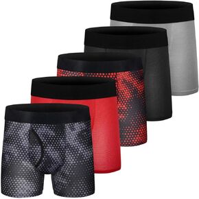 CONKEND Boys Boxer Briefs Cotton Big Boys Underwear Breathable Soft Mesh Performance Sport Boxers Briefs with Fly 5 Pack 14-16