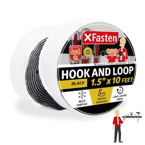 XFasten Hook and Loop Tape, Black, 3-in x 10-Ft Wide Strips with Adhesive Heavy Duty, Indoor/Outdoor Hook and Loop Roll, No Sew Sticky Strips, Tools in Saudi Arabia