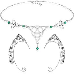 Boho Head Chain Elf Ear Cuffs Elf Fairy Earrings Jewelry Crystal Hair Chain Renaissance Headpiece Irish Headpieces Elven Ear Cuffs Clip on Filigree Earrings for Women Girl Halloween Cosplay Costume