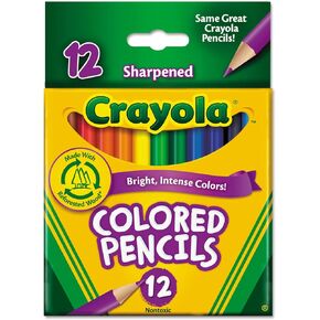 Crayola 684112 Short Barrel Colored Woodcase Pencils, 3.3 mm, 12 Assorted Colors/Set