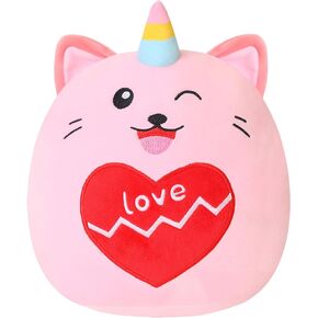 Unicorn Cat Stuffed Animal Kawaii Birthday Cat Plush with Cake Cat Plushie Throw Pillow Soft Happy Birthday Caticorn Cat Stuff Gifts for Kids Decor(Pink Cake, 10 inch)