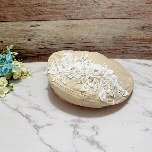 Women Flower Embroidery Beret Hat Denim Beret French Style Artist Beret Cap in Saudi Arabia