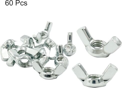 Kemcatui 60 Pcs M6 Wing Nuts, Butterfly Wing Nuts Carbon Steel Zinc Plated Fasteners Parts, Hand Twist Tighten, Silver in Saudi Arabia