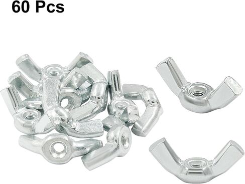 Kemcatui 60 Pcs M6 Wing Nuts, Butterfly Wing Nuts Carbon Steel Zinc Plated Fasteners Parts, Hand Twist Tighten, Silver in Saudi Arabia