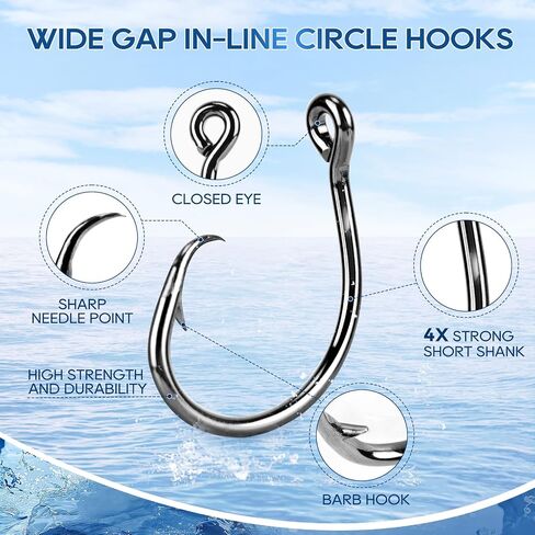 UCEC Circle Hooks Saltwater, in-Line 4X Strong Wide Gap Fishing Circle Hook for Saltwater Freshwater, 50PCS/ 25PCS High Carbon Steel Fishing Hooks for Tuna, Carp, Catfish, Bass, Amberjack and More in Saudi Arabia