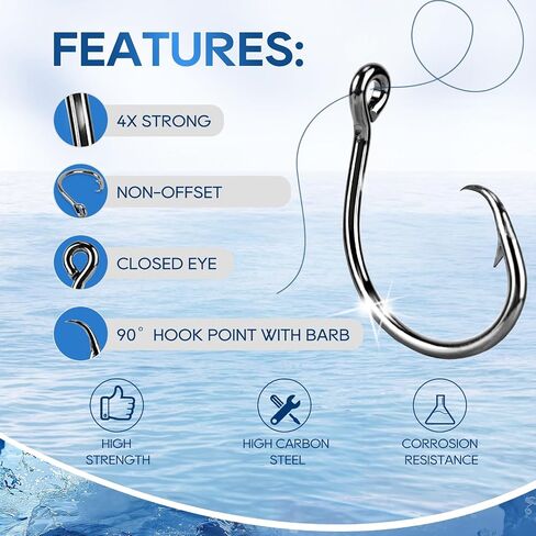 UCEC Circle Hooks Saltwater, in-Line 4X Strong Wide Gap Fishing Circle Hook for Saltwater Freshwater, 50PCS/ 25PCS High Carbon Steel Fishing Hooks for Tuna, Carp, Catfish, Bass, Amberjack and More in Saudi Arabia
