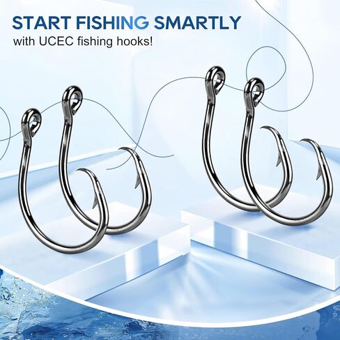 UCEC Circle Hooks Saltwater, in-Line 4X Strong Wide Gap Fishing Circle Hook for Saltwater Freshwater, 50PCS/ 25PCS High Carbon Steel Fishing Hooks for Tuna, Carp, Catfish, Bass, Amberjack and More in Saudi Arabia