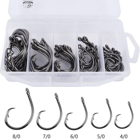 UCEC Circle Hooks Saltwater, in-Line 4X Strong Wide Gap Fishing Circle Hook for Saltwater Freshwater, 50PCS/ 25PCS High Carbon Steel Fishing Hooks for Tuna, Carp, Catfish, Bass, Amberjack and More in Saudi Arabia