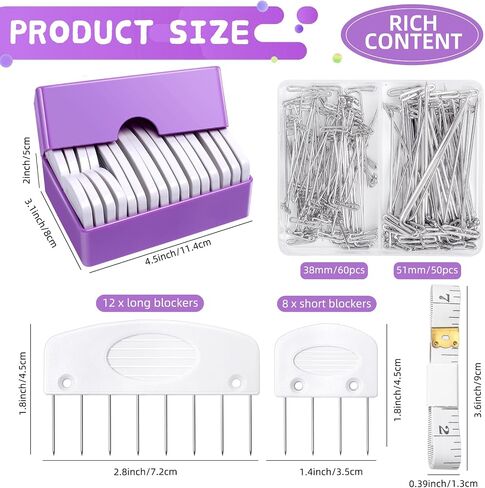 130 Pcs Knit Blockers Kits, Blocking Knit Combs Pins Set for Knitting, Knitting Tools Knitter Crochet, with Flexible Tape Measure Ruler, Silver T-Pins for Sewing Lace or Needlework Projects Device in Saudi Arabia