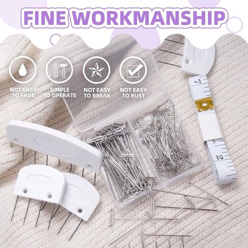 130 Pcs Knit Blockers Kits, Blocking Knit Combs Pins Set for Knitting, Knitting Tools Knitter Crochet, with Flexible Tape Measure Ruler, Silver T-Pins for Sewing Lace or Needlework Projects Device in Saudi Arabia