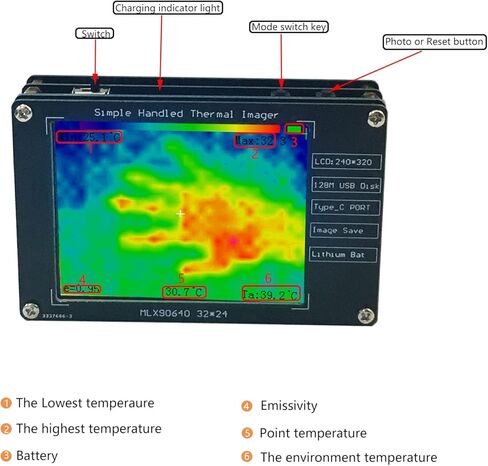 MLX90640 Infrared Thermal Imager Portable Infrared Thermal Sensor High Accuracy Non-Contact Measurement Camera Temperature Detection Tester with Chargable Battery in Kuwait