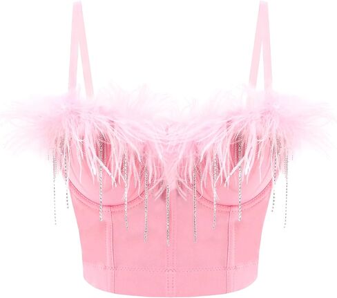 Testudineus Women Sexy Tassel Chain Bustier Corset Crop Top Adjustable Cage Bra Vest for Festivals, Raves, Clubwear in Saudi Arabia